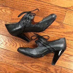 Black Leather Lace-Up Mary Jane Heels